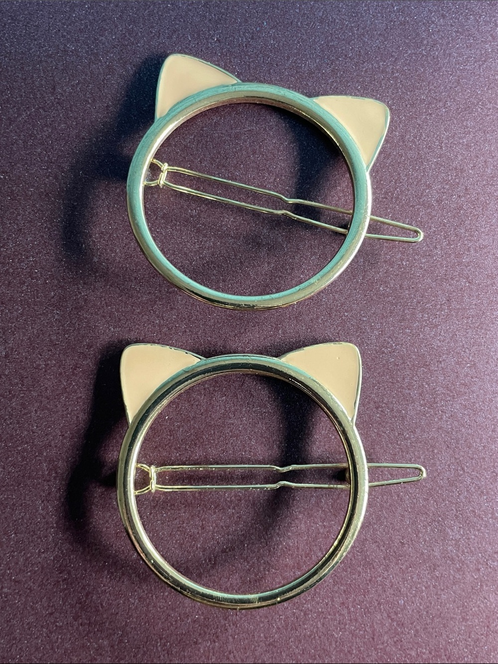Cute Cat Ear Circle Hair Clips - Cream and Gold Accessory Hairstyling